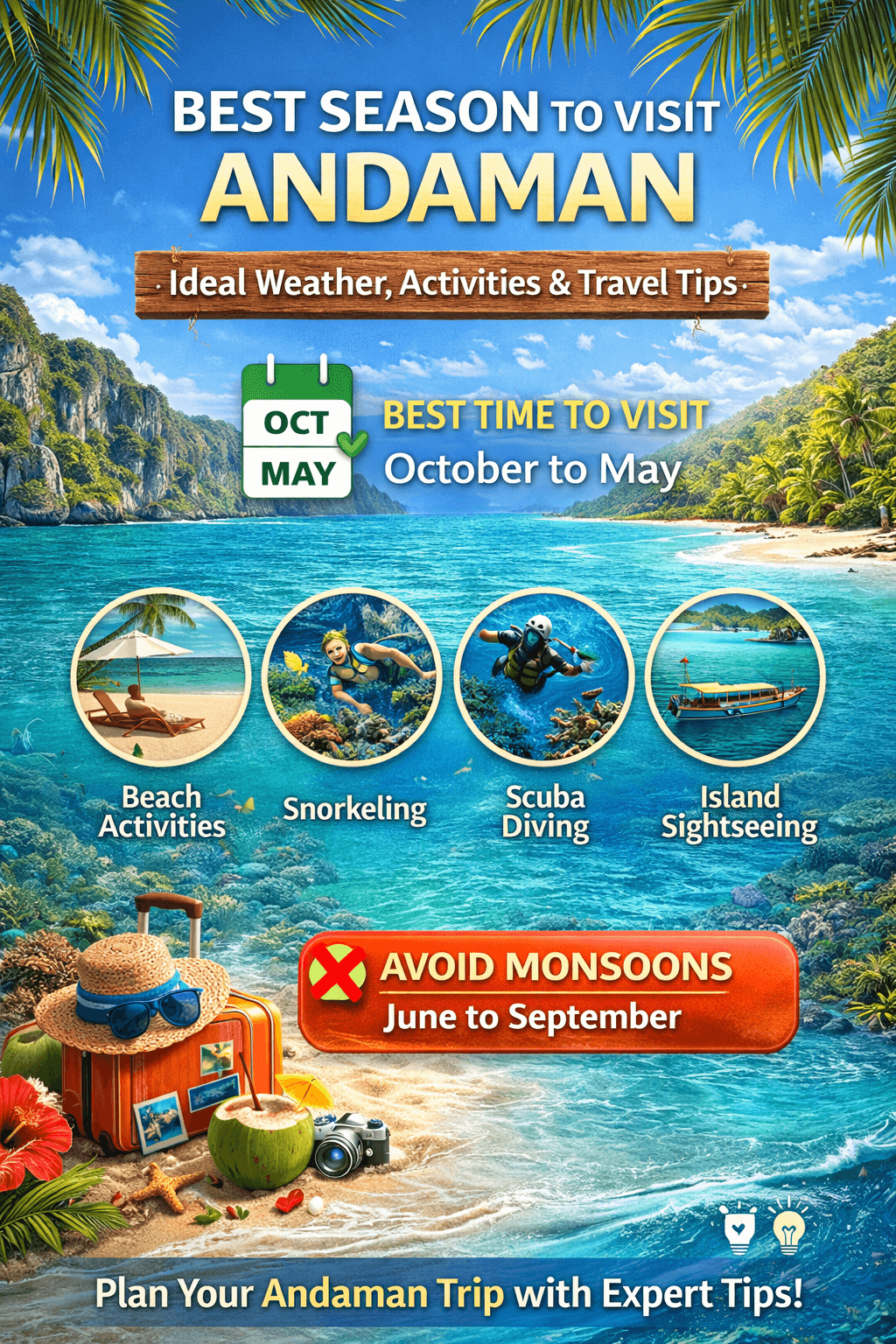 Best time to visit Andaman with tropical beaches, snorkeling, scuba diving, island sightseeing, and expert travel tips