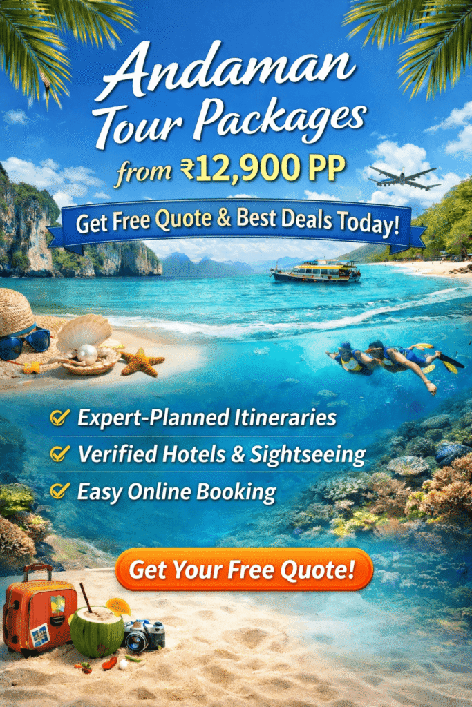Explore Andaman with tropical beaches, snorkeling, cruise experiences, expertly planned itineraries, and a prominent free quote call-to-action